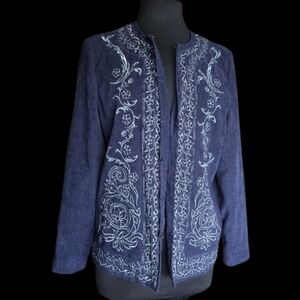 Susan Graver Deep Blue Embroidered Cardigan